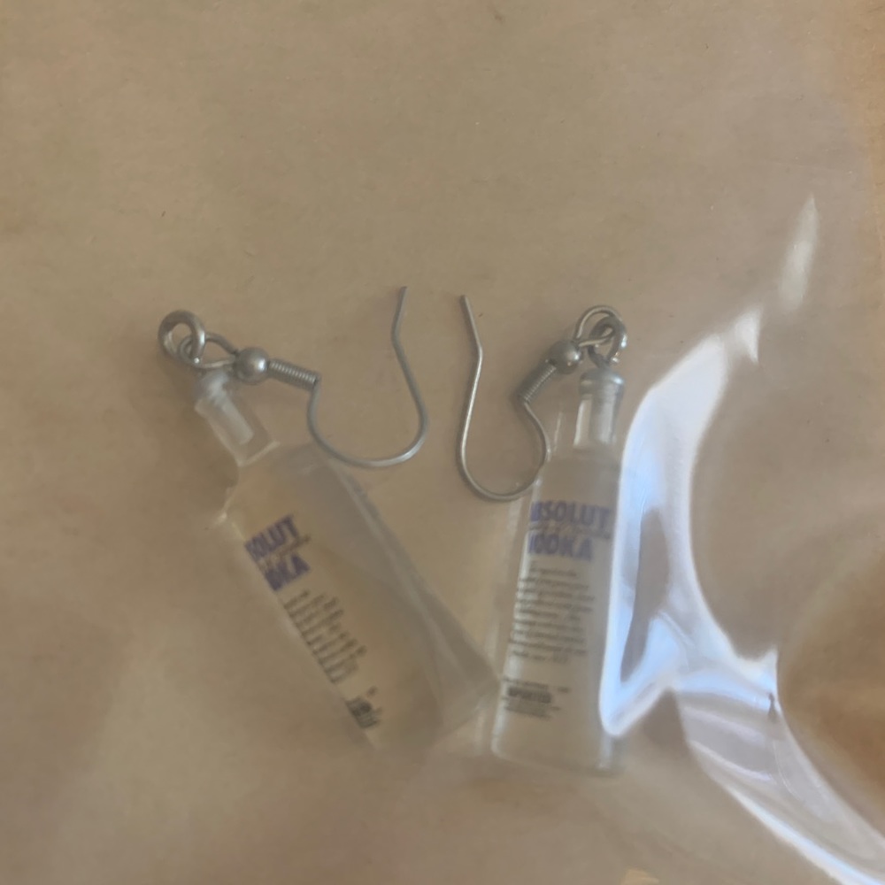 Absolutely Vodka inspired pvc earrings with wires cute gift idea parties bday